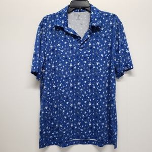 1764 BBQ Grill Print Golf Polo Shirt Medium Blue Performance Preppy Outdoor Wear